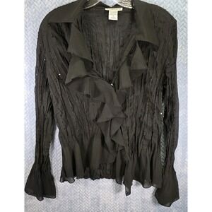 Notations Black Crinkled Fabric Sheer Blouse Women's Size Medium Goth Whimsical